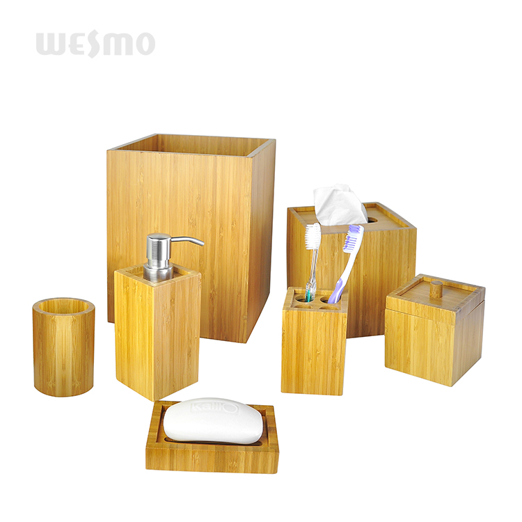 High Quality Custom Bath Set Bamboo White Washed Bathroom Accessories Set 7 Piece bathroom decor luxury